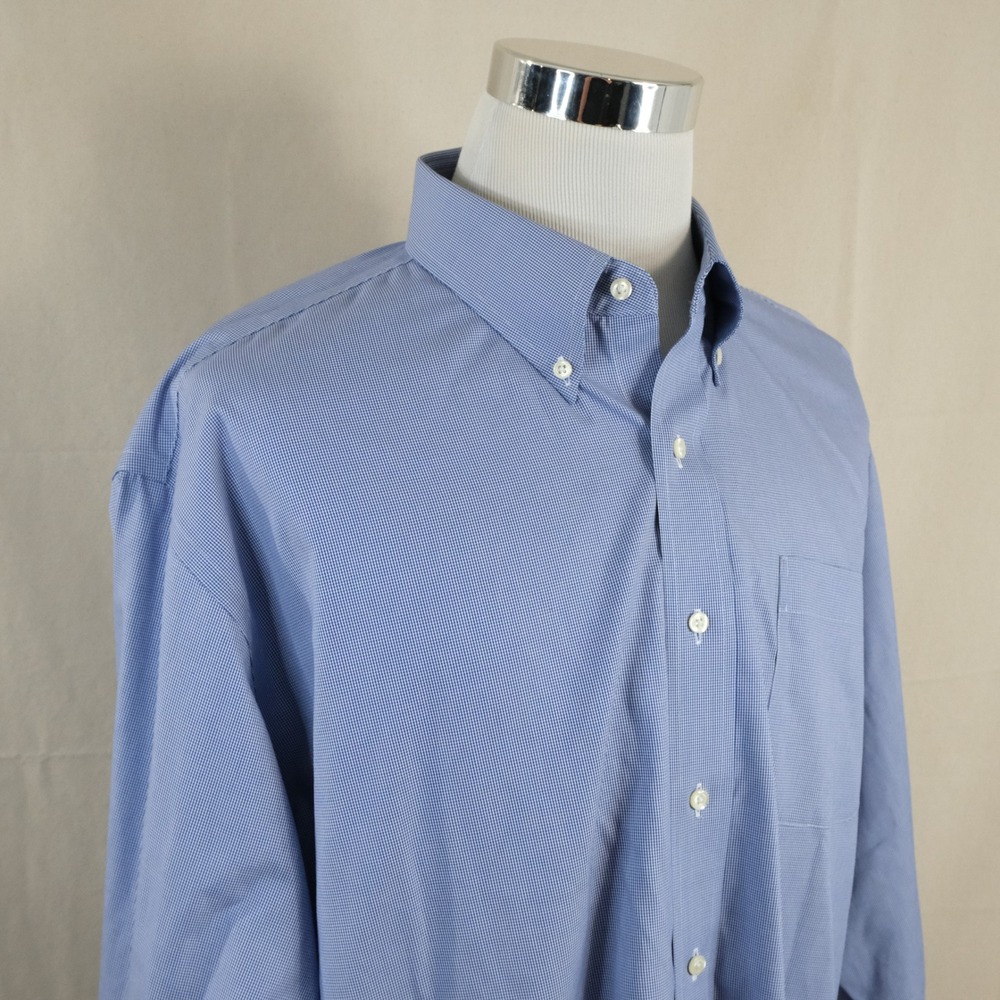 Jos. A. Bank 18 33 Traveler Dress Shirt Blue Houndstooth Button Down Cotton Mens